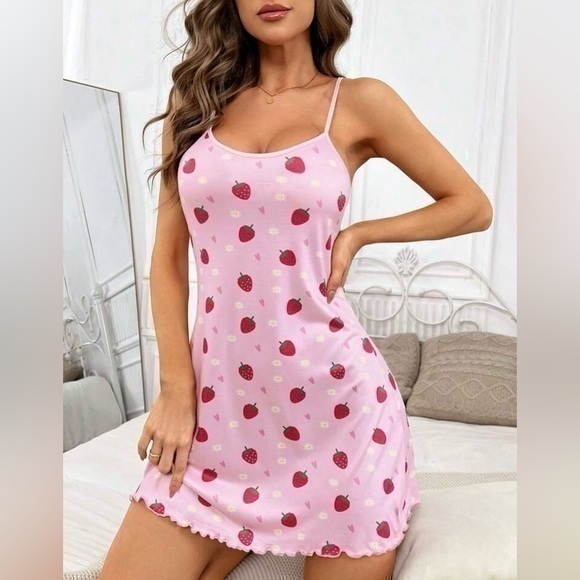 Other - Pink Strawberry Floral Cami Nightgown Nightdress